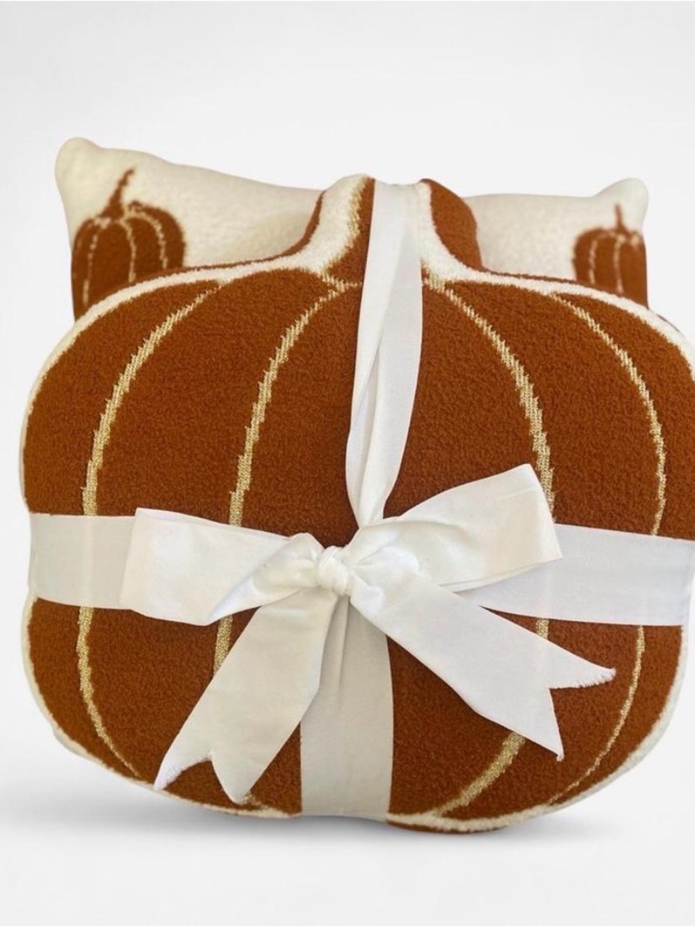 Rust Pumpkin Throw Pillow with Ivory Ribbon - Home Holiday
